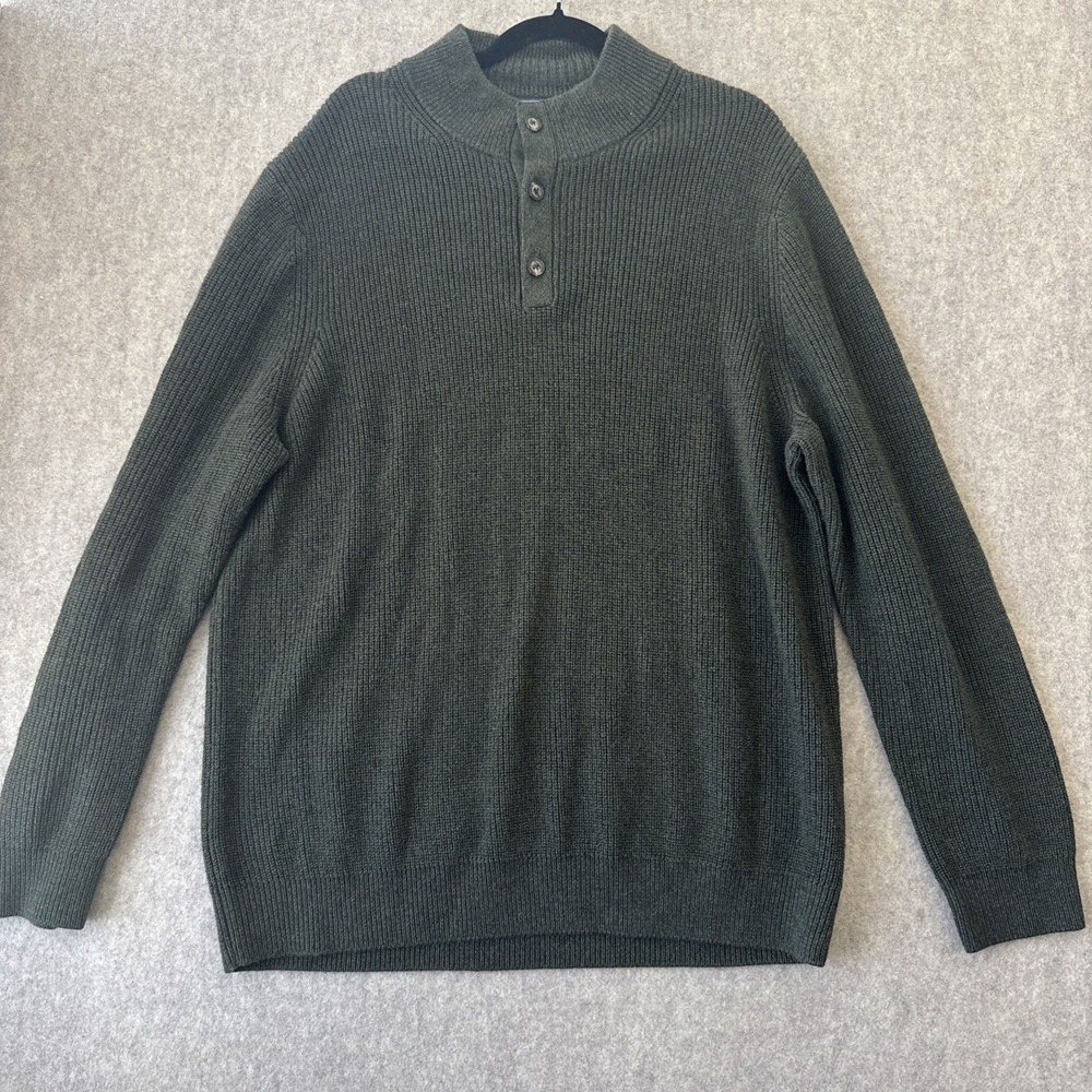 Vineyard Vines Oysterman Merino Wool Button Mock Sweater Mens XXL Olive Green
